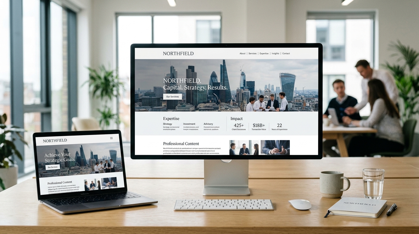 Northfield corporate website shown on desktop, laptop and mobile screens